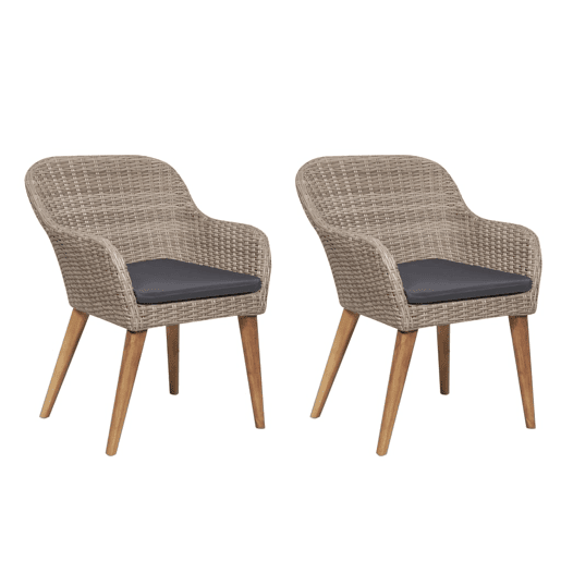 vidaXL Cadeiras de jardim com almofadas 2 unidades rattan sintético castanho vidaXL Cadeiras de jardim com almofadas 2 unidades rattan sintético castanho
