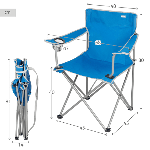 Aktive Conjunto de 2 cadeiras de campismo dobráveis 48x45x80 cm azuis com suporte para copos Aktive Conjunto de 2 cadeiras de campismo dobráveis 48x45x80 cm azuis com suporte para copos