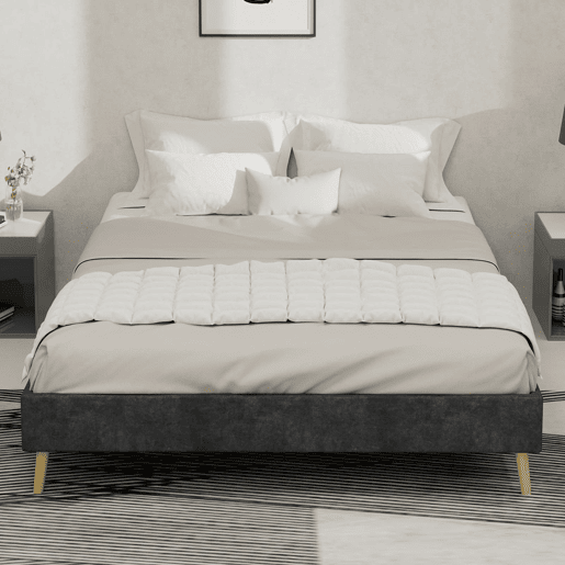Cama moderna minimalista 140x200 - Base baixa, estilo moderno - Cinza Cama moderna minimalista 140x200 - Base baixa, estilo moderno - Cinza