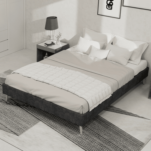 Cama moderna minimalista 140x200 - Base baixa, estilo moderno - Cinza Cama moderna minimalista 140x200 - Base baixa, estilo moderno - Cinza