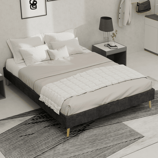 Cama moderna minimalista 140x200 - Base baixa, estilo moderno - Cinza Cama moderna minimalista 140x200 - Base baixa, estilo moderno - Cinza