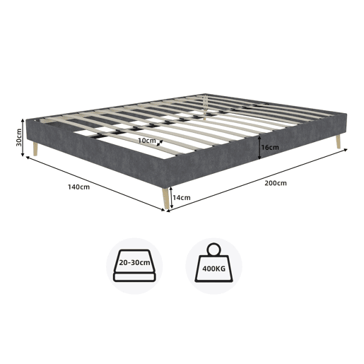 Cama moderna minimalista 140x200 - Base baixa, estilo moderno - Cinza Cama moderna minimalista 140x200 - Base baixa, estilo moderno - Cinza