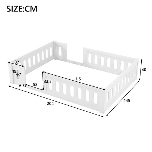 Cama de plataforma em madeira 140x200 - com grade - branca Cama de plataforma em madeira 140x200 - com grade - branca