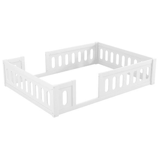 Cama de plataforma em madeira 140x200 - com grade - branca Cama de plataforma em madeira 140x200 - com grade - branca