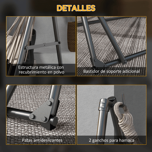 Outsunny Suporte para Cama Rede Dobrável Portátil 2 em 1 Suporte para Cadeira Suspensa com Estrutura Metálica e Bolsa de Transporte Carga Máxima 120 kg para Redes de até 2,5 m e Cadeiras de 1,5 m de Comprimento Preto