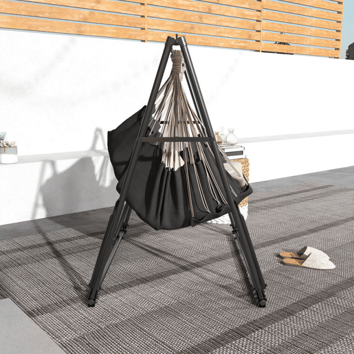 Outsunny Suporte para Cama Rede Dobrável Portátil 2 em 1 Suporte para Cadeira Suspensa com Estrutura Metálica e Bolsa de Transporte Carga Máxima 120 kg para Redes de até 2,5 m e Cadeiras de 1,5 m de Comprimento Preto