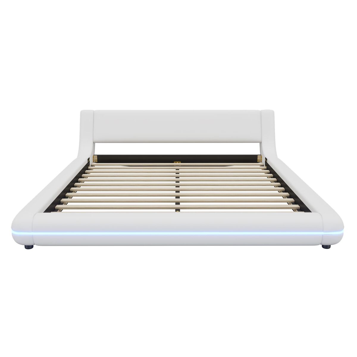 Cama baja 160x200 cm - pu, led ambiental, diseño moderno - blanco