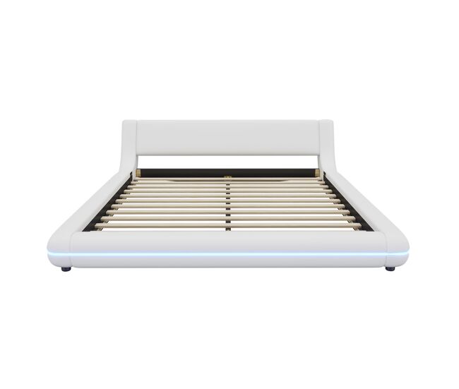 Cama baja 160x200 cm - pu, led ambiental, diseño moderno - blanco