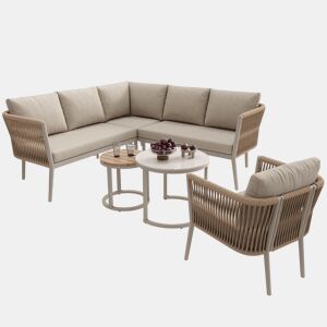 Conjunto de jardim com 2 sofás,poltrona e mesa de centro aninhada,bege