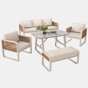 Conjunto de jardim com sofá,2 poltronas e mesa,bege
