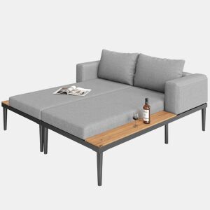 Conjunto de 2 espreguiçadeiras de jardim de metal,cinza