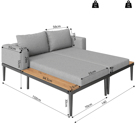 Conjunto de 2 espreguiƧadeiras de jardim de metal,cinza Conjunto de 2 espreguiƧadeiras de jardim de metal,cinza