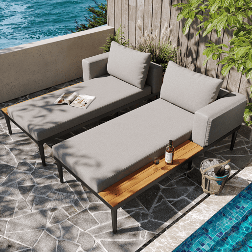 Conjunto de 2 espreguiƧadeiras de jardim de metal,cinza Conjunto de 2 espreguiƧadeiras de jardim de metal,cinza