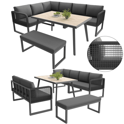 Conjunto de jardim com 2 sofás e mesa,cinza