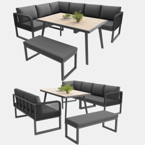 Conjunto de jardim com 2 sofás e mesa,cinza