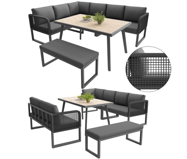 Set de jardín con 2 sofás y mesa,gris