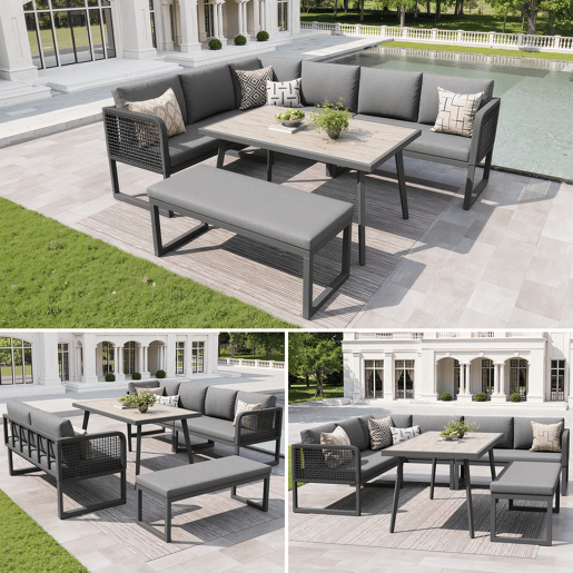 Conjunto de jardim com 2 sofás e mesa,cinza