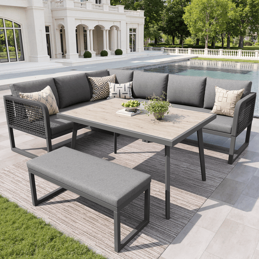 Conjunto de jardim com 2 sofás e mesa,cinza