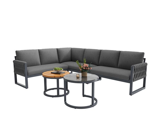 Set de jardín con 3 sofás y mesa de centro nido,gris