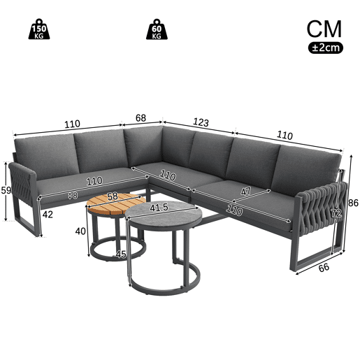 Conjunto de jardim com 3 sofás e mesa de centro aninhada,cinza Conjunto de jardim com 3 sofás e mesa de centro aninhada,cinza