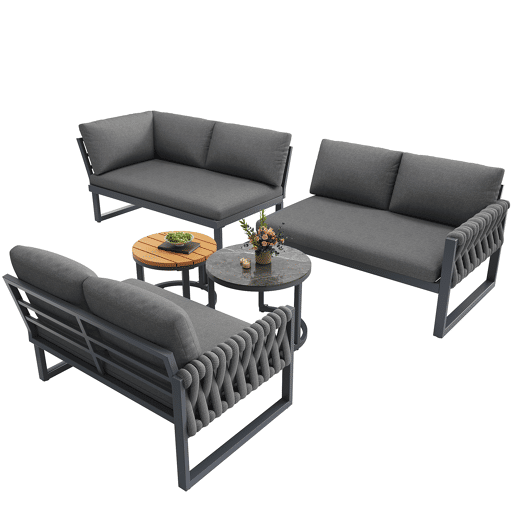 Conjunto de jardim com 3 sofás e mesa de centro aninhada,cinza Conjunto de jardim com 3 sofás e mesa de centro aninhada,cinza