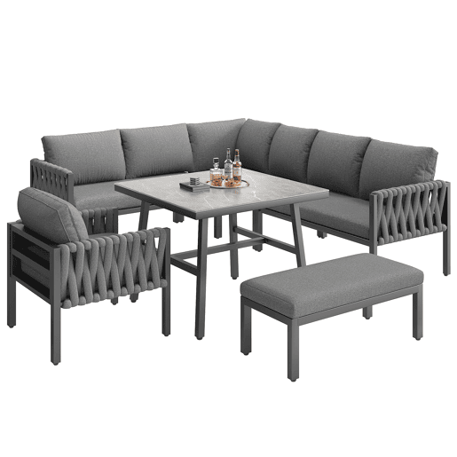 Conjunto de jardim com 2 sofás,poltrona e mesa,cinza Conjunto de jardim com 2 sofás,poltrona e mesa,cinza