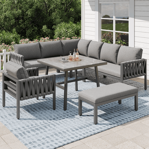 Conjunto de jardim com 2 sofás,poltrona e mesa,cinza Conjunto de jardim com 2 sofás,poltrona e mesa,cinza