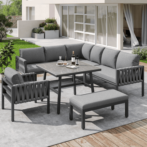 Conjunto de jardim com 2 sofás,poltrona e mesa,cinza Conjunto de jardim com 2 sofás,poltrona e mesa,cinza