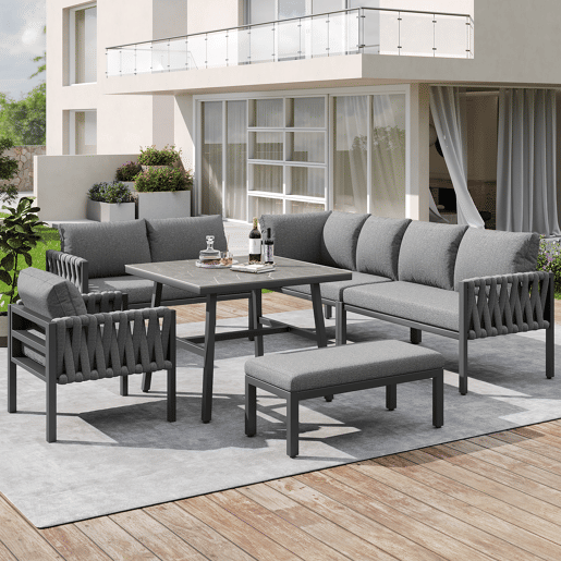 Conjunto de jardim com 2 sofás,poltrona e mesa,cinza Conjunto de jardim com 2 sofás,poltrona e mesa,cinza
