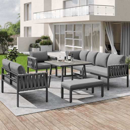 Conjunto de jardim com 2 sofás,poltrona e mesa,cinza Conjunto de jardim com 2 sofás,poltrona e mesa,cinza