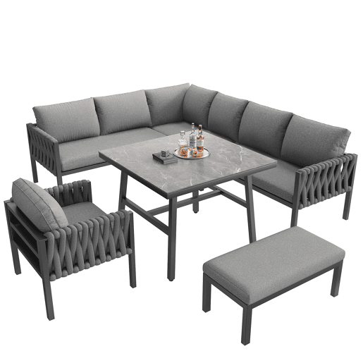 Conjunto de jardim com 2 sofás,poltrona e mesa,cinza Conjunto de jardim com 2 sofás,poltrona e mesa,cinza