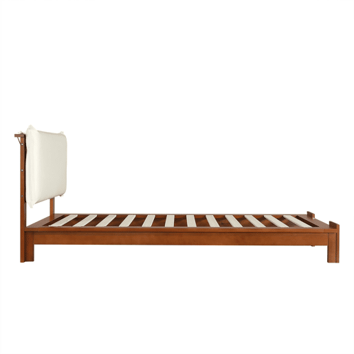 Cama individual 90x200 cm - encosto acolchoado, ripas robustas, pés largos - castanho escuro