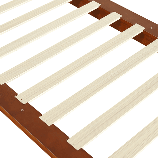 Cama individual 90x200 cm - encosto acolchoado, ripas robustas, pés largos - castanho escuro