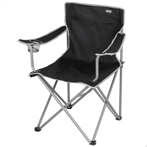 Aktive Cadeira de acampamento dobrável 48x45x80 cm com porta-copos, preta