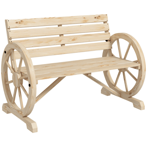 Outsunny Banco de Jardim de Madeira Banco Exterior com Apoios em Forma de Roda Estilo Rústico Suporta até 240 kg 2 Lugares para Pátio ou Terraço 105,5x56x79 cm Madeira