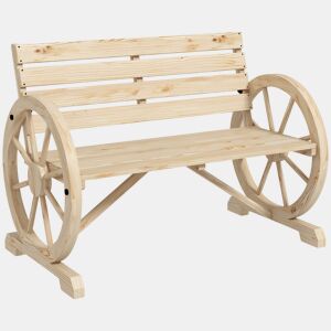 Outsunny Banco de Jardim de Madeira Banco Exterior com Apoios em Forma de Roda Estilo Rústico Suporta até 240 kg 2 Lugares para Pátio ou Terraço 105,5x56x79 cm Madeira