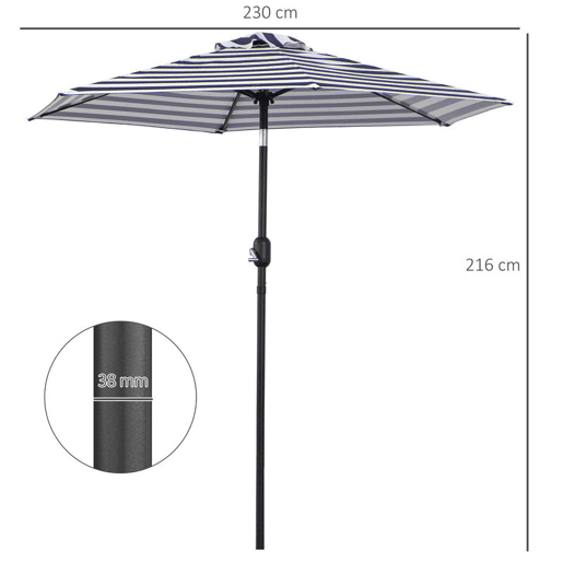 Outsunny Chapéu de Sol Exterior Ø230 cm Chapéu de Sol de Jardim com Ângulo Ajustável e Manivela Impermeável Chapéu de Sol para Pátio Terraço Azul e Branco