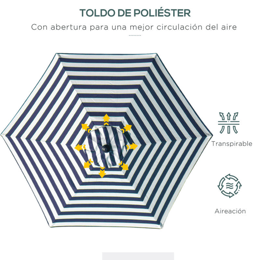 Outsunny Chapéu de Sol Exterior Ø230 cm Chapéu de Sol de Jardim com Ângulo Ajustável e Manivela Impermeável Chapéu de Sol para Pátio Terraço Azul e Branco