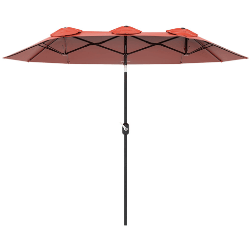 Outsunny Chapéu de Sol Duplo 295x152x222 cm Chapéu de Sol de Jardim com Inclinação de 45° Manivela Estrutura de Aço para Pátio Varanda Piscina Vermelho Vinho