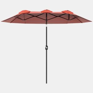 Outsunny Chapéu de Sol Duplo 295x152x222 cm Chapéu de Sol de Jardim com Inclinação de 45° Manivela Estrutura de Aço para Pátio Varanda Piscina Vermelho Vinho