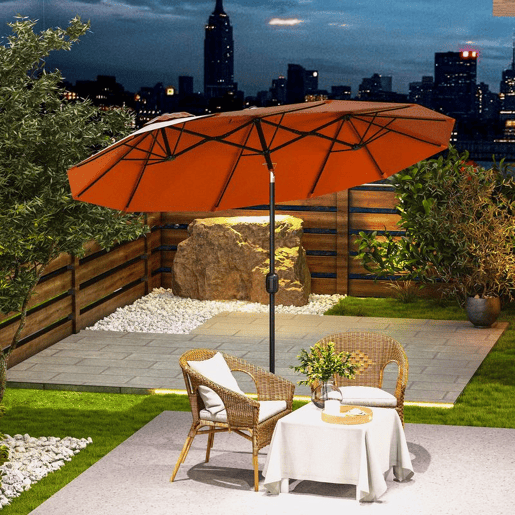 Outsunny Chapéu de Sol Duplo 295x152x222 cm Chapéu de Sol de Jardim com Inclinação de 45° Manivela Estrutura de Aço para Pátio Varanda Piscina Vermelho Vinho