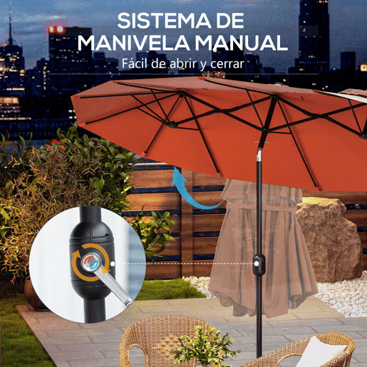 Outsunny Chapéu de Sol Duplo 295x152x222 cm Chapéu de Sol de Jardim com Inclinação de 45° Manivela Estrutura de Aço para Pátio Varanda Piscina Vermelho Vinho