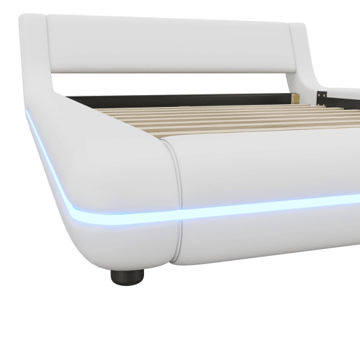 Cama baixa 140x200 cm - PU, luz LED ambiente, comando remoto com 24 botões - Branco
