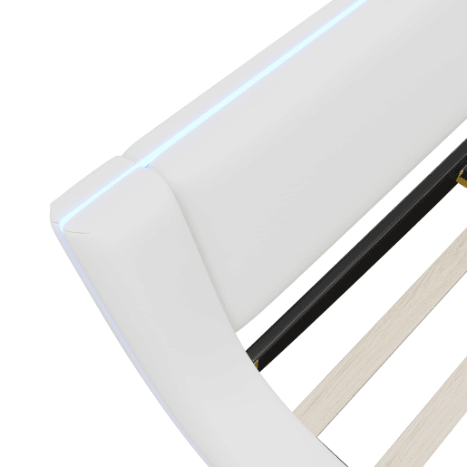 Cama baixa 140x200 cm - PU, luz LED ambiente, comando remoto com 24 botões - Branco