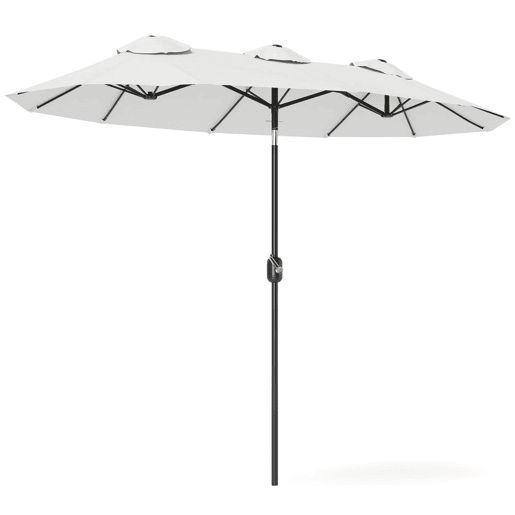 Outsunny Chapéu de Sol Duplo 295x152x222 cm Chapéu de Sol de Jardim com Inclinação de 45° Manivela Estrutura de Aço para Pátio Varanda Piscina Creme