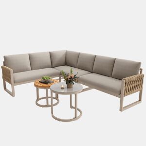Conjunto de jardim com 3 sofás e mesa de centro aninhada,bege