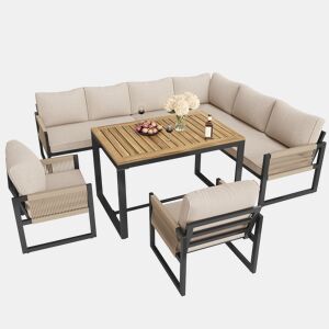 Conjunto de jardim com 2 sofás,2 poltronas e mesa de centro,bege