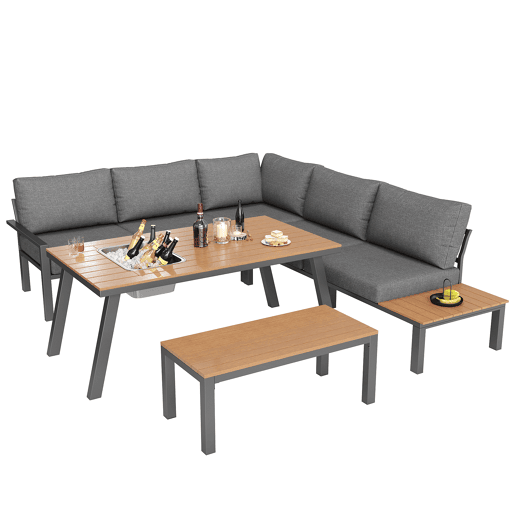 Conjunto de jardim com 2 sofás e mesa de centro,cinza Conjunto de jardim com 2 sofás e mesa de centro,cinza