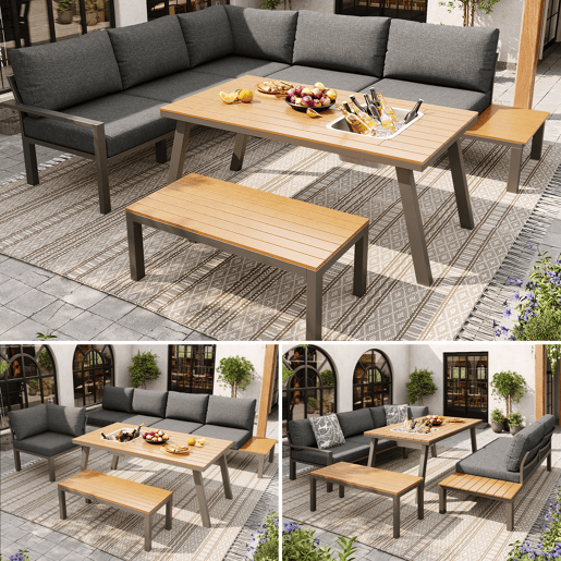 Conjunto de jardim com 2 sofás e mesa de centro,cinza Conjunto de jardim com 2 sofás e mesa de centro,cinza