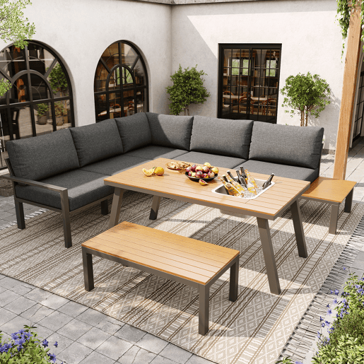 Conjunto de jardim com 2 sofás e mesa de centro,cinza Conjunto de jardim com 2 sofás e mesa de centro,cinza
